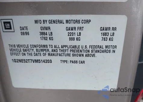 1997 Pontiac Grand Am Se z USA, uszkodzony, nr VIN 1G2NE52T7VM514203